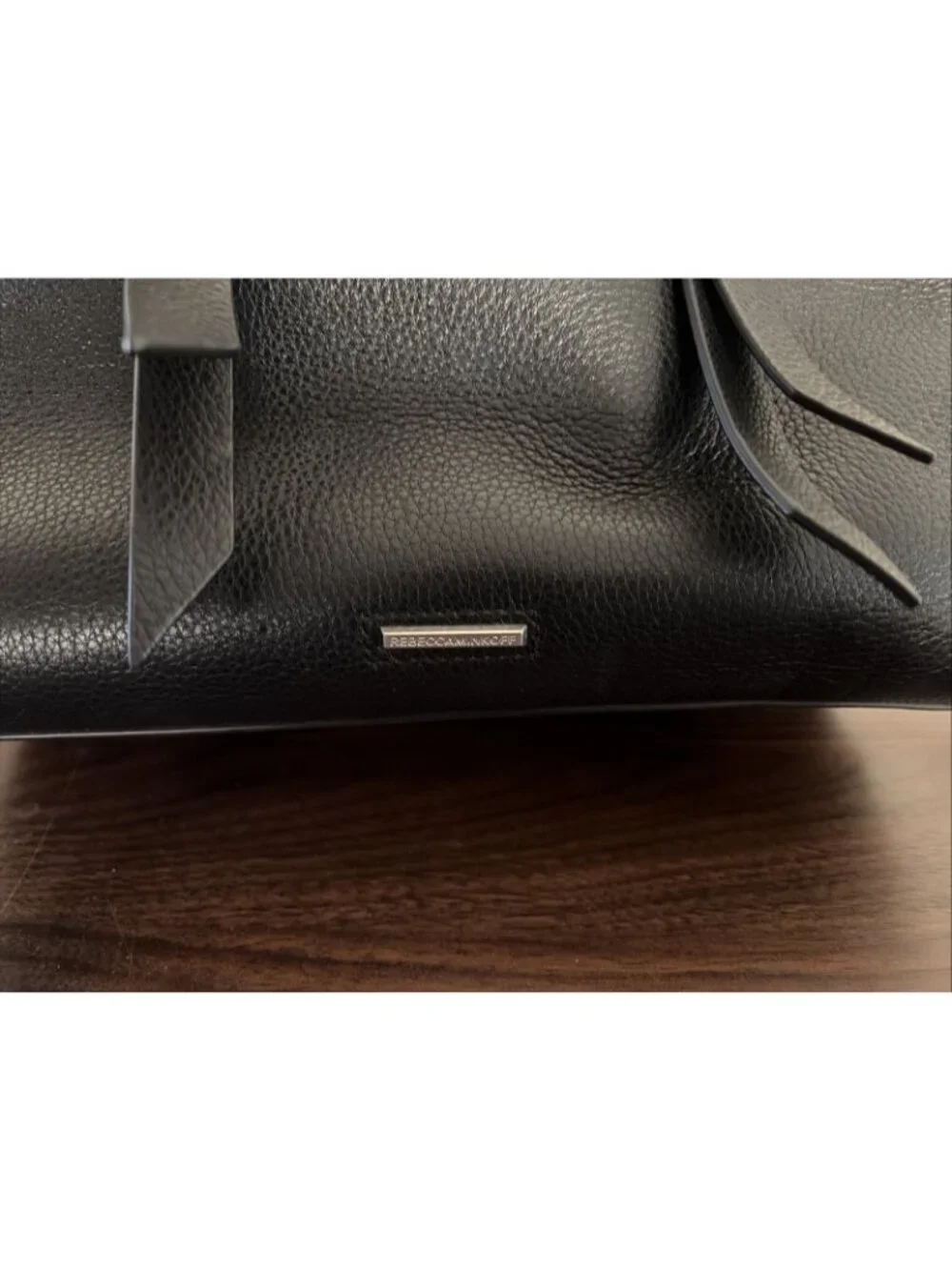 Rebecca Minkoff Regan Black Pebbled Leather Satchel Handbag Silver Hardware
